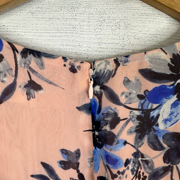 Eliza J Womens 10 High Low Floral Faux Wrap Sleeveless Midi Dress Pink Blue - Picture 8 of 11